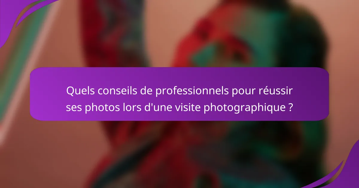 Quels conseils de professionnels pour réussir ses photos lors d'une visite photographique ?